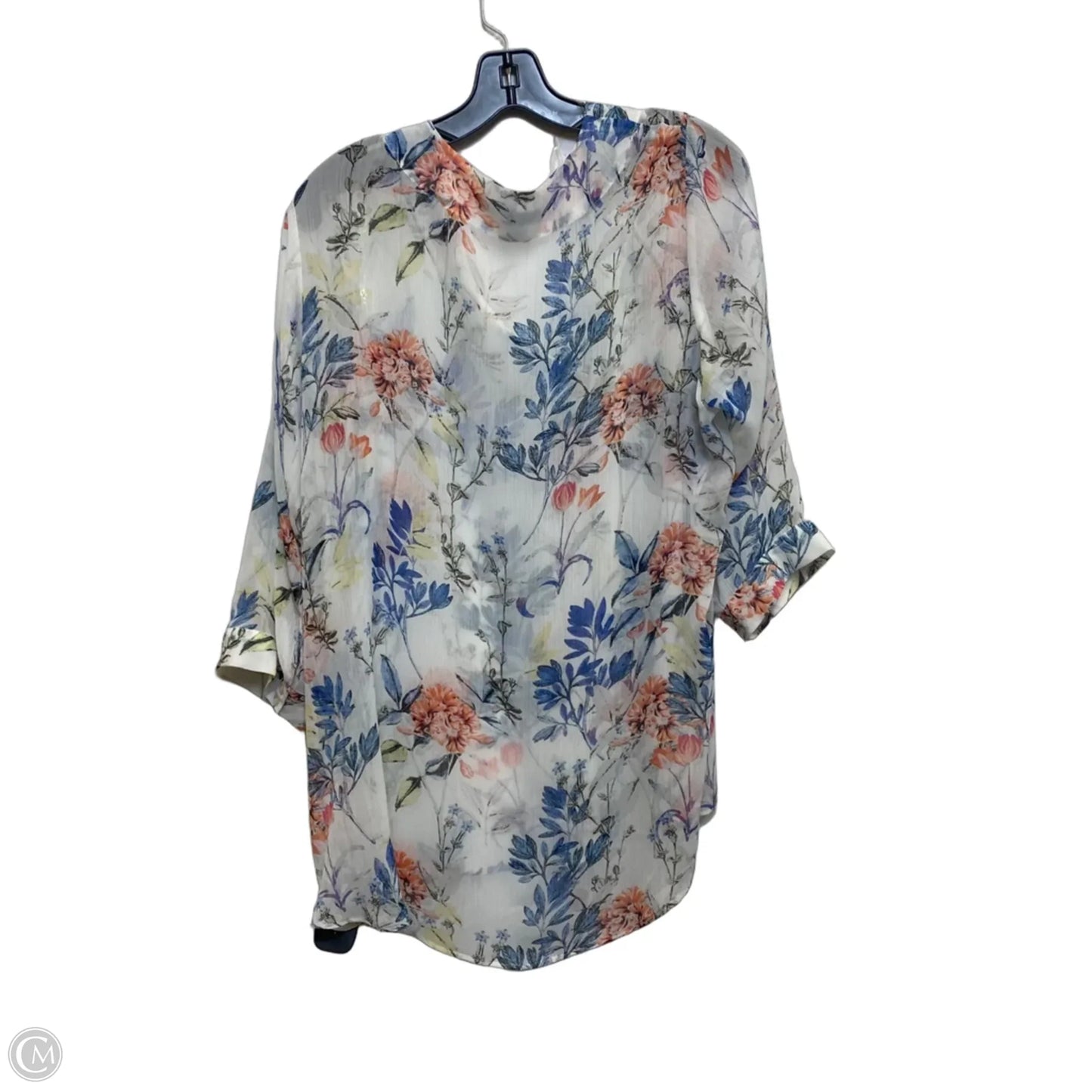 Top 3/4 Sleeve By Rose And Olive In Blue & White, Size: 1x