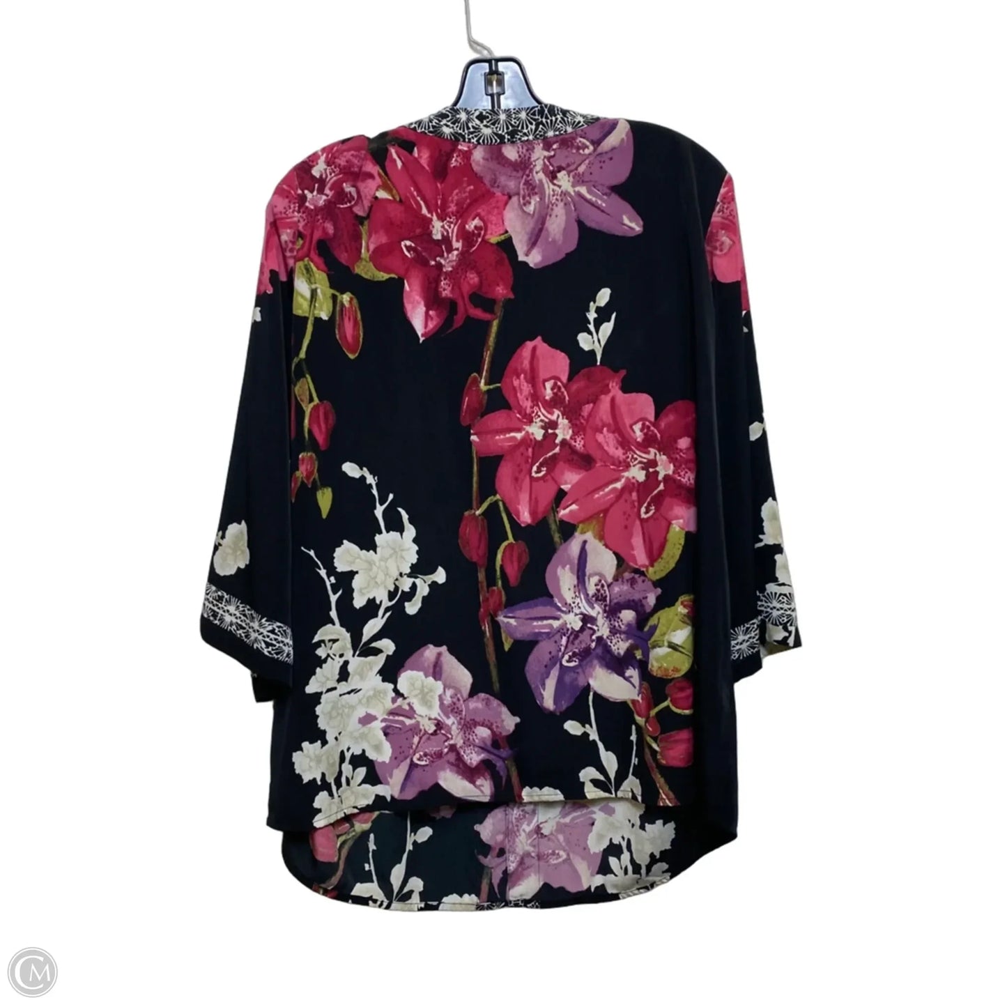 Top 3/4 Sleeve By Chicos In Black & Pink, Size: L