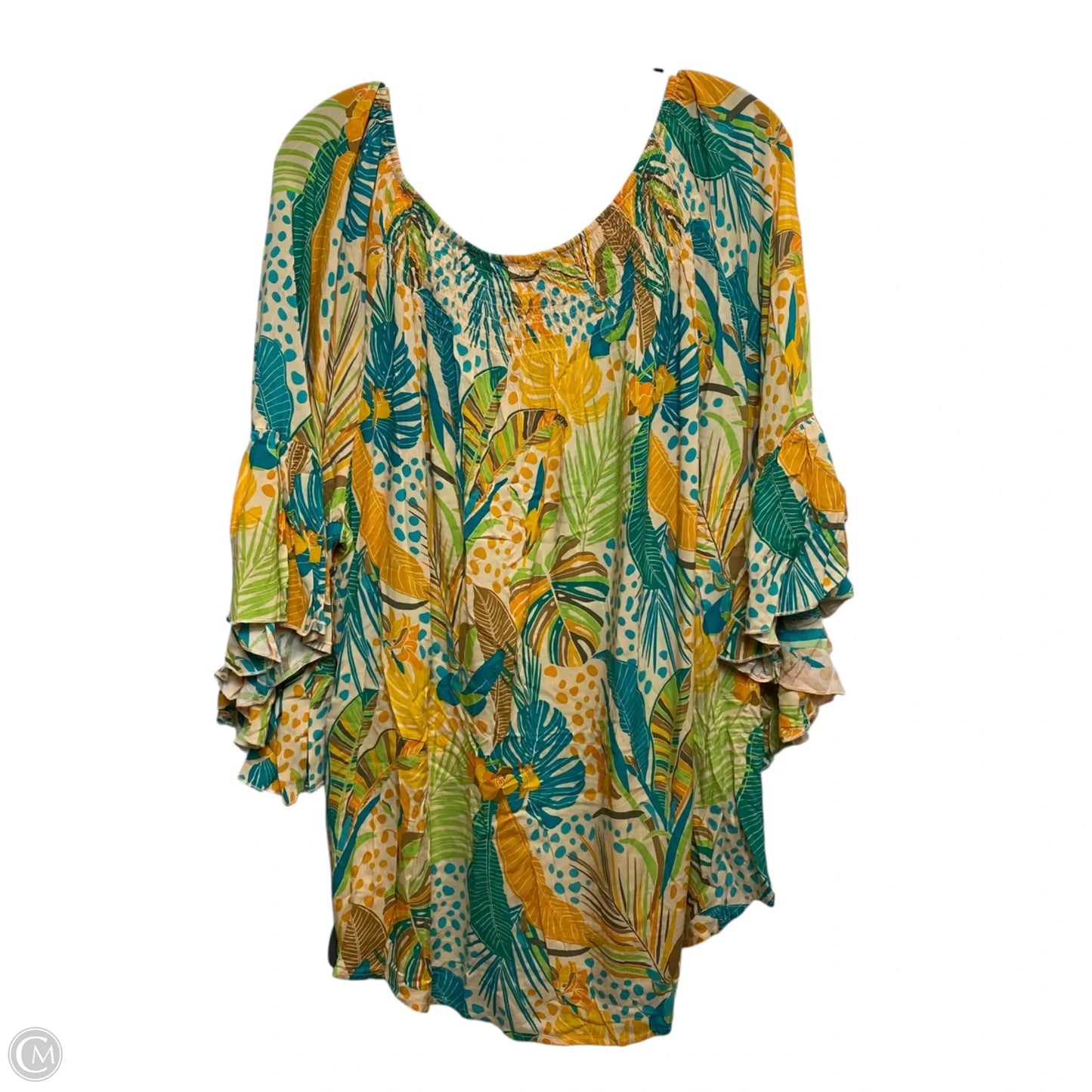 Top Long Sleeve By Cato In Green & Orange, Size: 3x