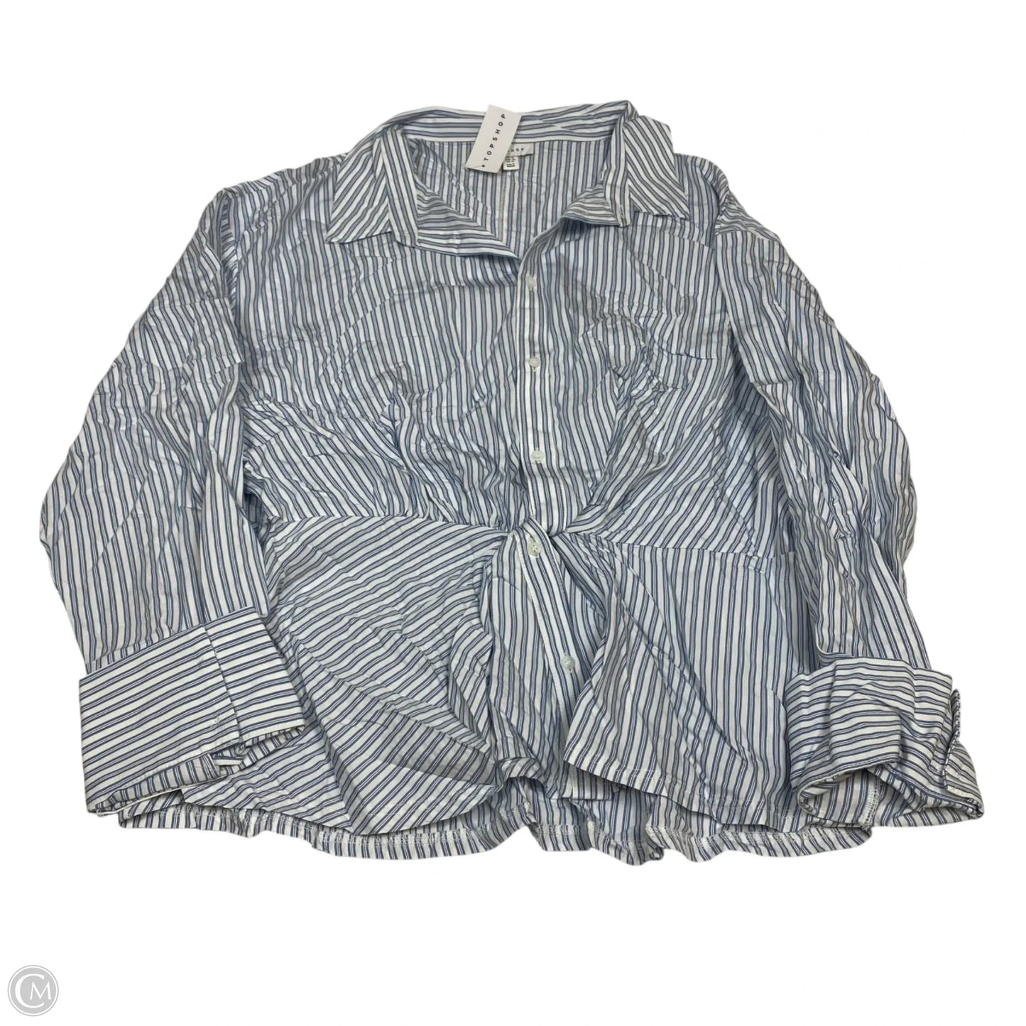 Top Long Sleeve By Top Shop In Blue & White, Size: L