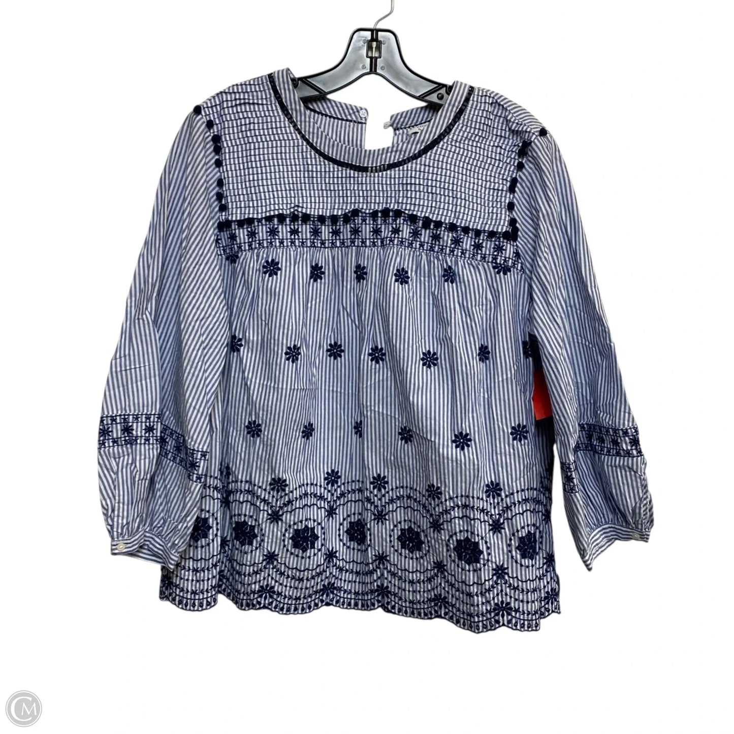 Top Long Sleeve By Crown And Ivy In Blue & White, Size: Xl