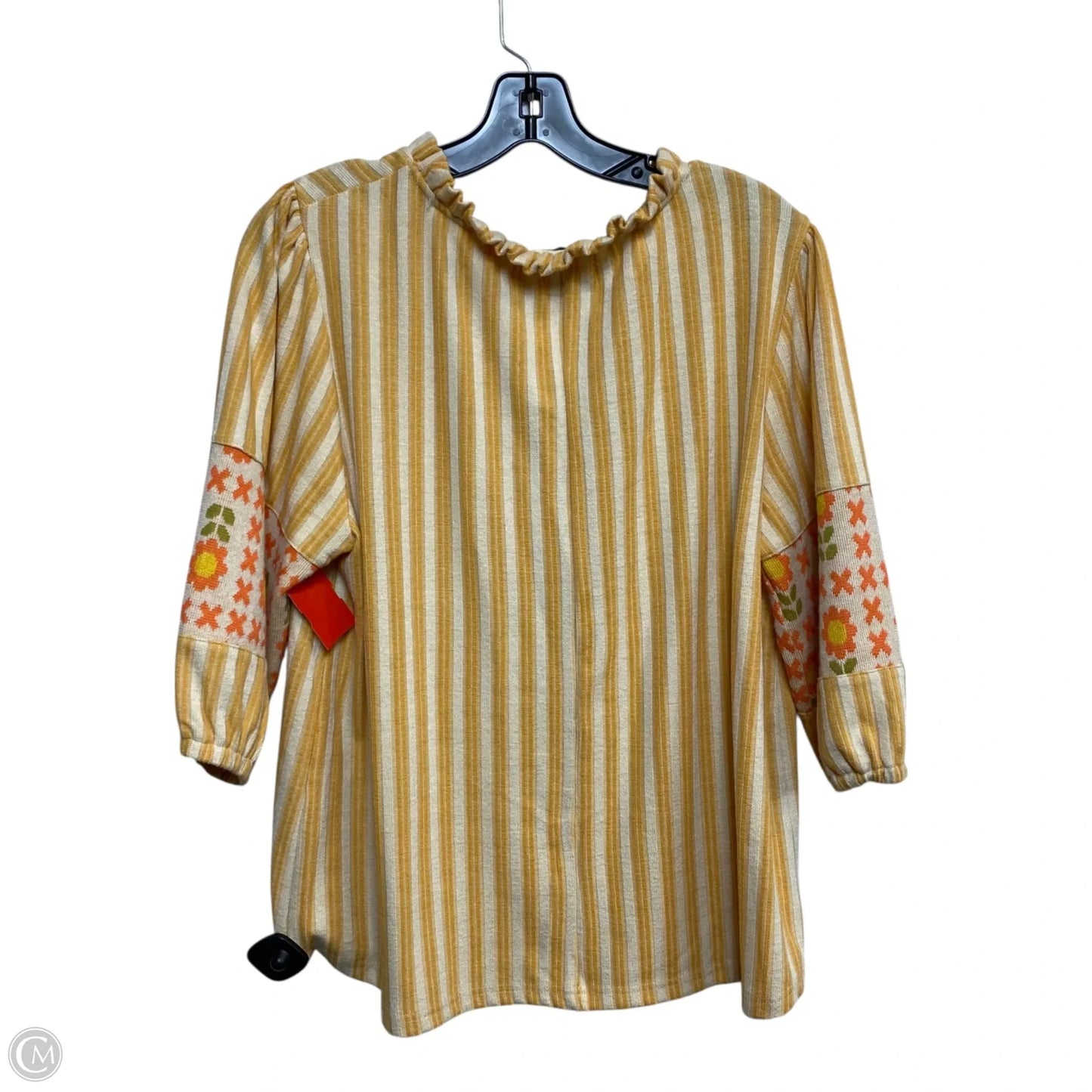 Top Short Sleeve By Voy In Orange & White, Size: L