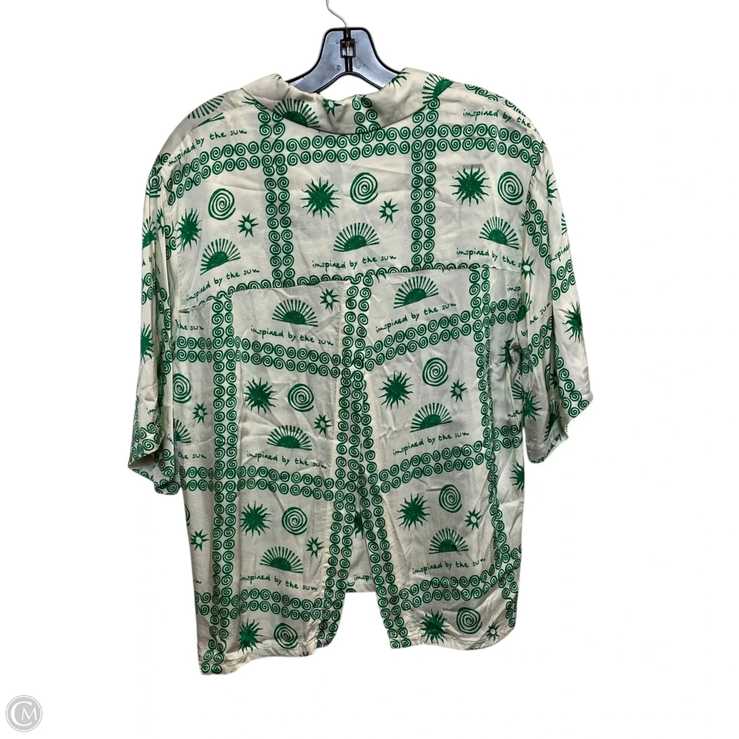 Blouse Short Sleeve By Anthropologie In Cream & Green, Size: M