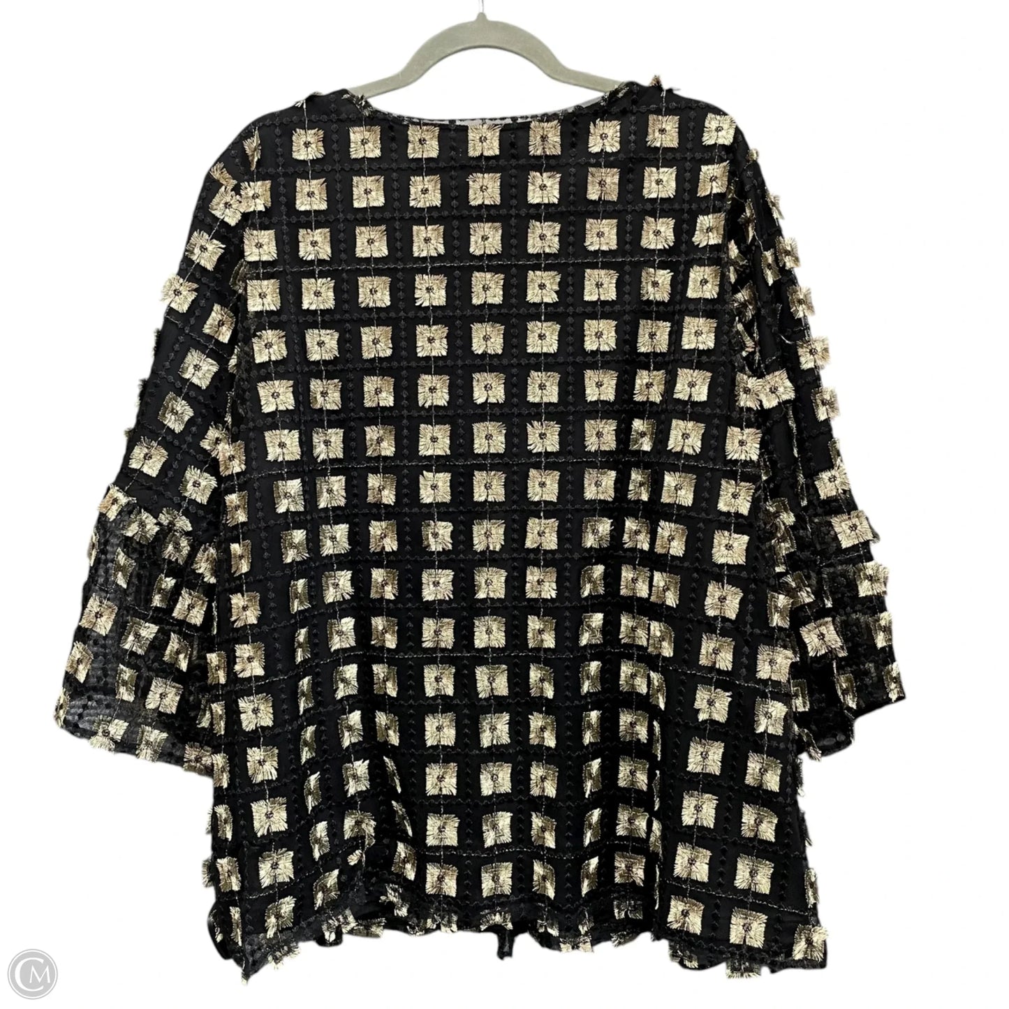 Blouse Long Sleeve By Calvin Klein In Black & Gold, Size: 1x