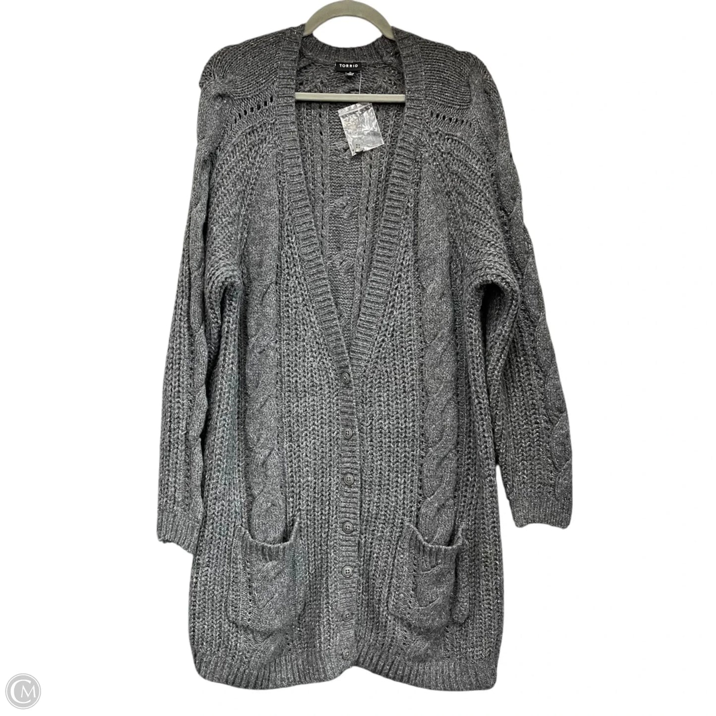 Sweater Cardigan By Torrid In Grey, Size: 2x