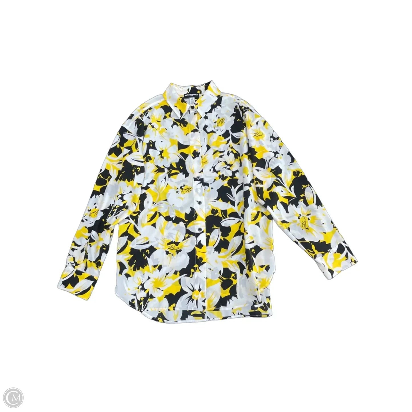 Blouse Long Sleeve By Karl Lagerfeld In Black & Yellow, Size: S