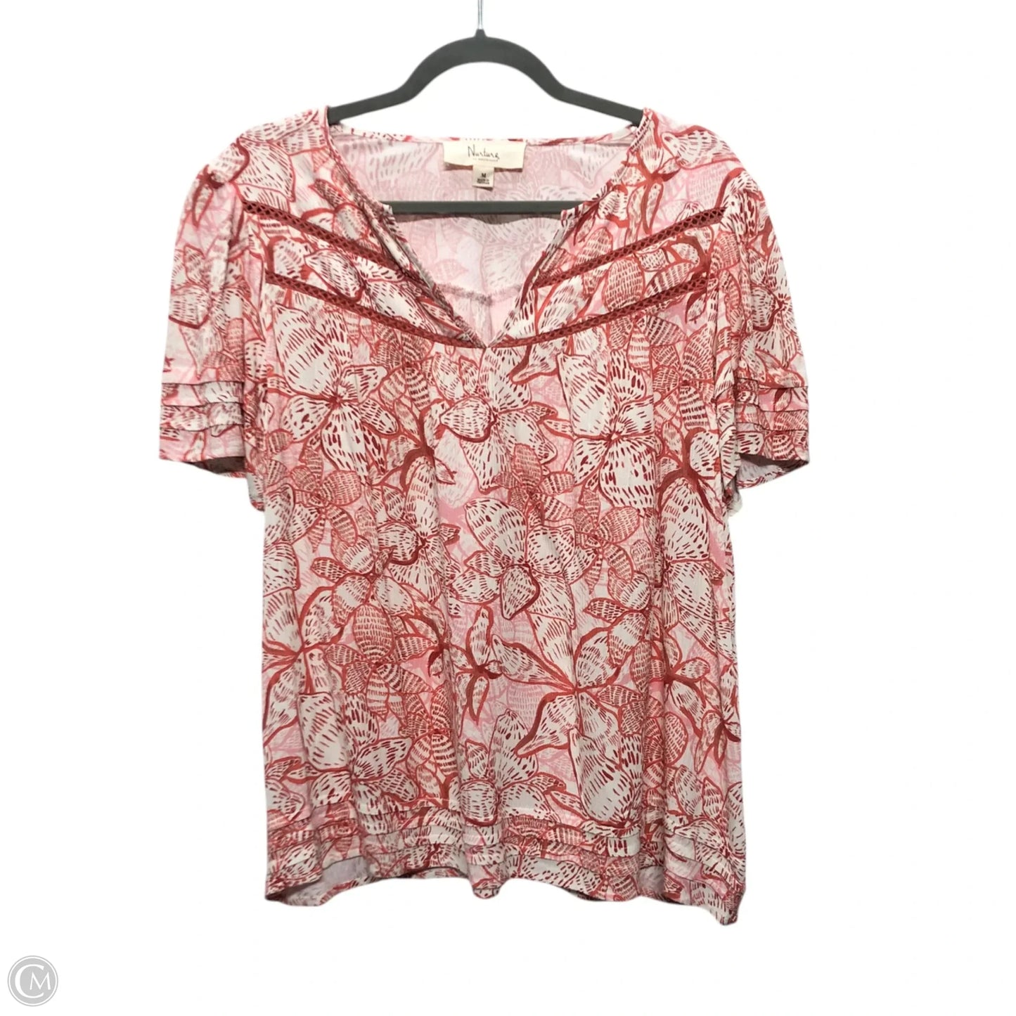 Blouse Short Sleeve By Nurture In Pink & White, Size: M