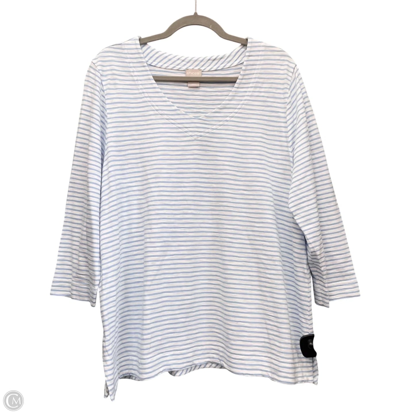 Top 3/4 Sleeve Basic By Chicos In Blue & White, Size: Xl
