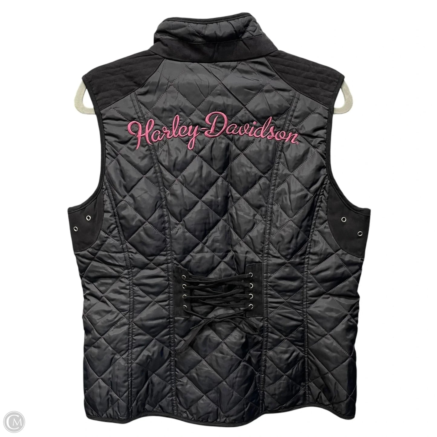 Vest Puffer & Quilted By Harley Davidson In Black & Pink, Size: L