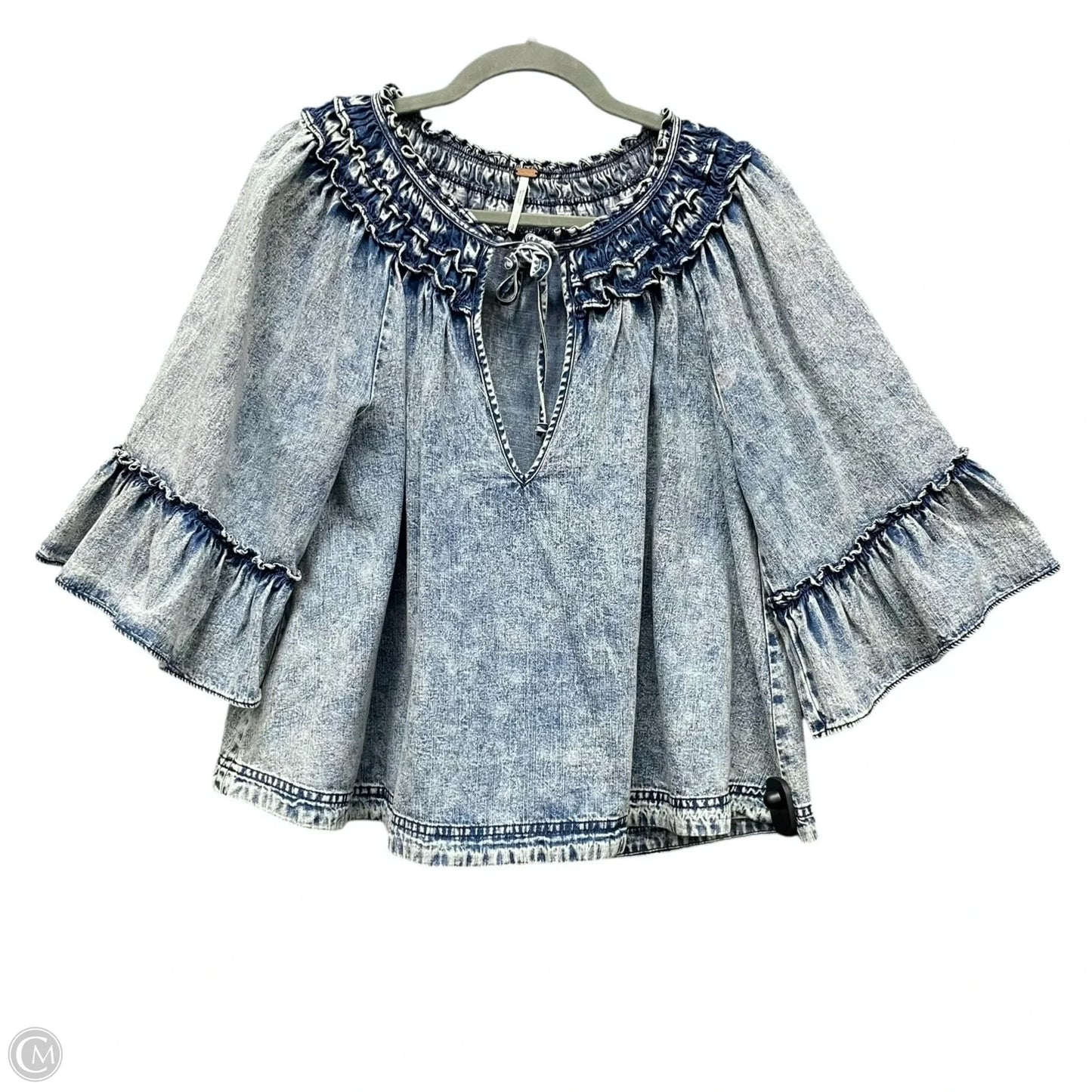 Top Short Sleeve By Free People In Blue Denim, Size: S