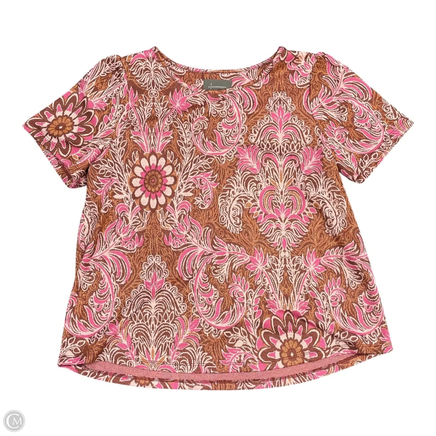 Top Short Sleeve By Anthropologie In Orange & Pink, Size: Xl