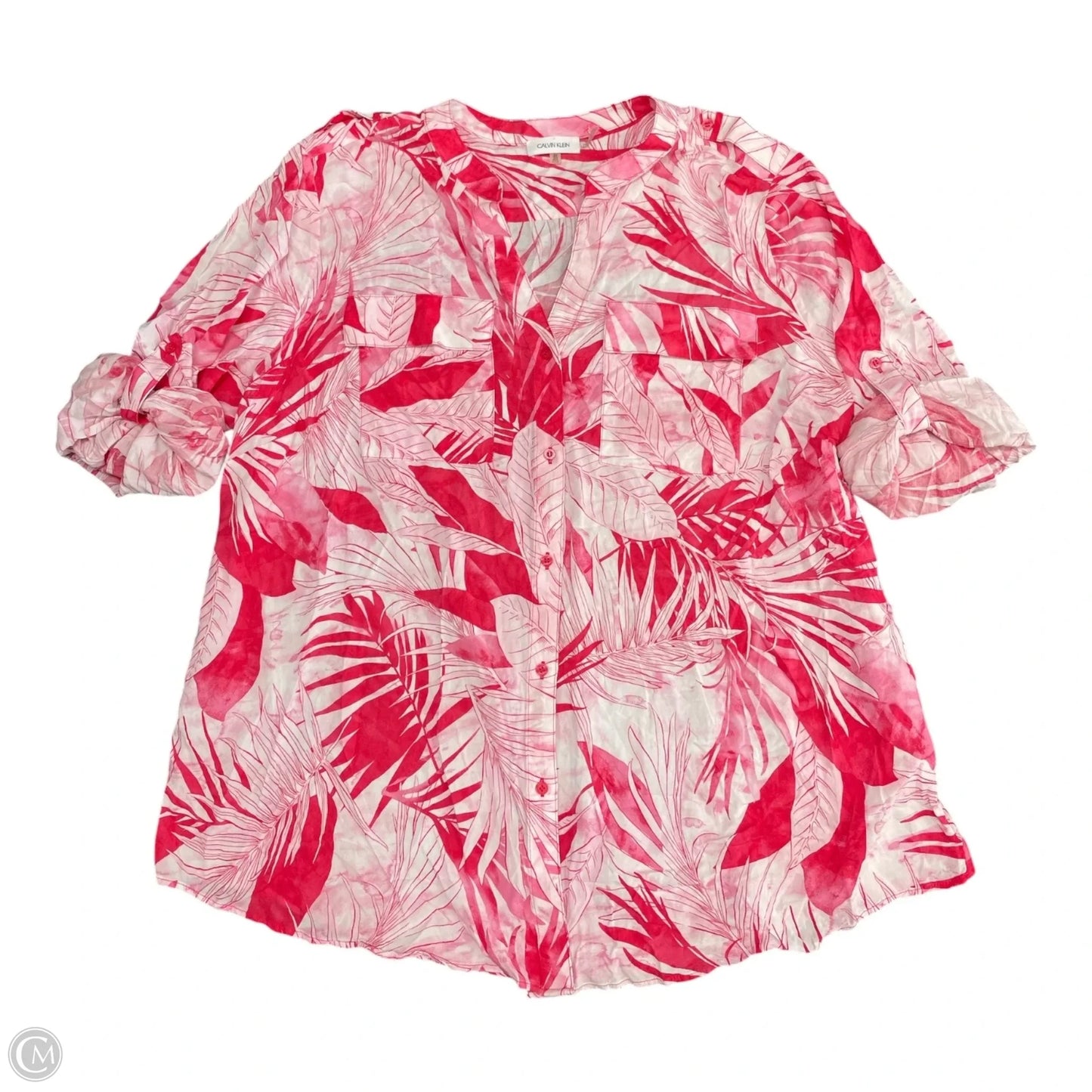 Top 3/4 Sleeve By Calvin Klein In Pink & White, Size: 2x