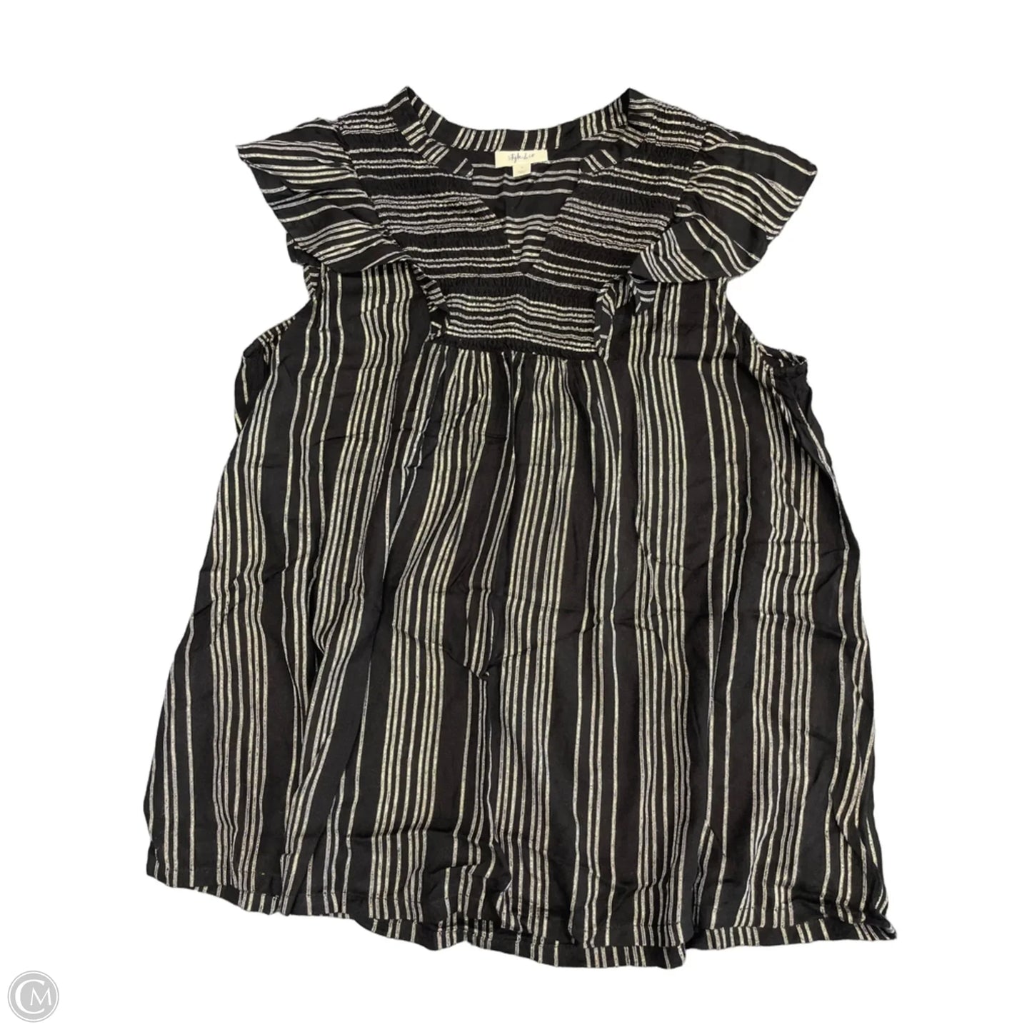 Top Short Sleeve By Style And Company In Black & Silver, Size: L