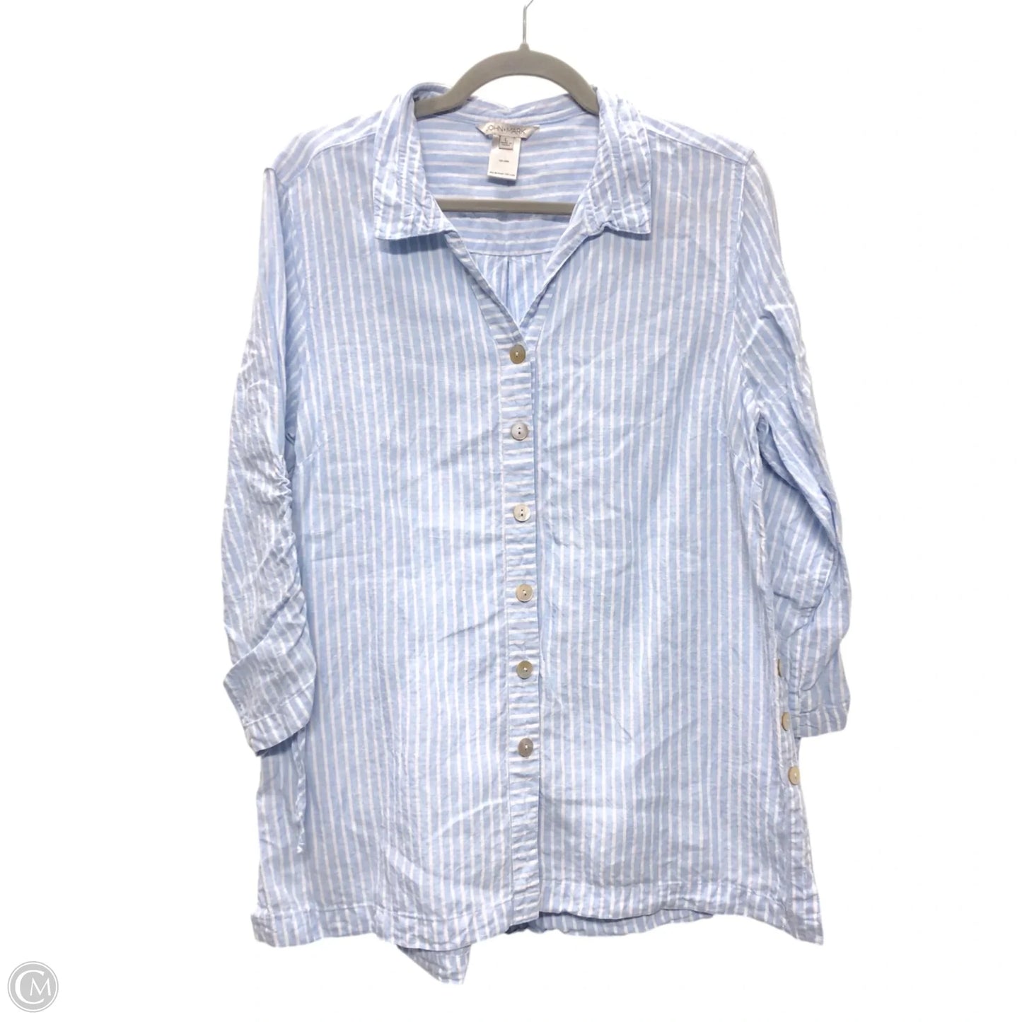 Top Long Sleeve By John Mark In Blue & White, Size: L