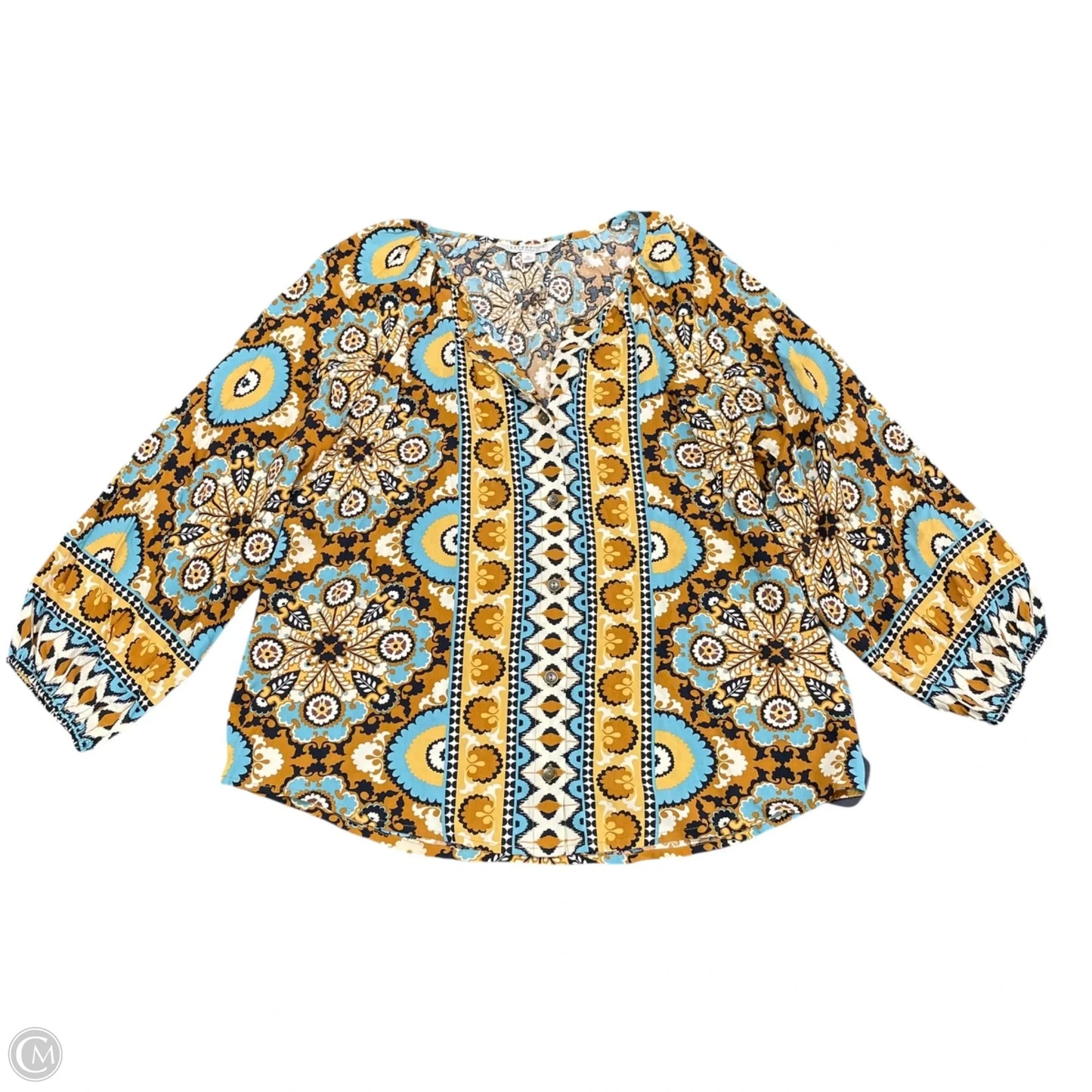 Top Long Sleeve By Liverpool In Blue & Brown, Size: Xs