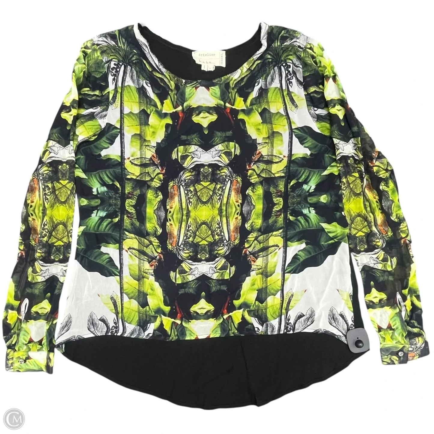 Blouse Long Sleeve By Nicole Miller In Black & Green, Size: S
