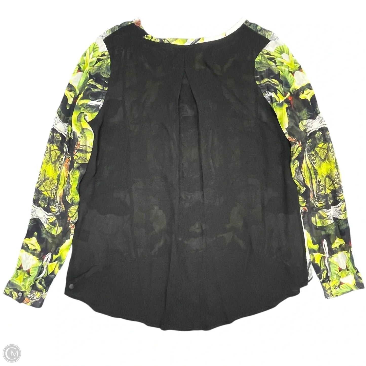 Blouse Long Sleeve By Nicole Miller In Black & Green, Size: S