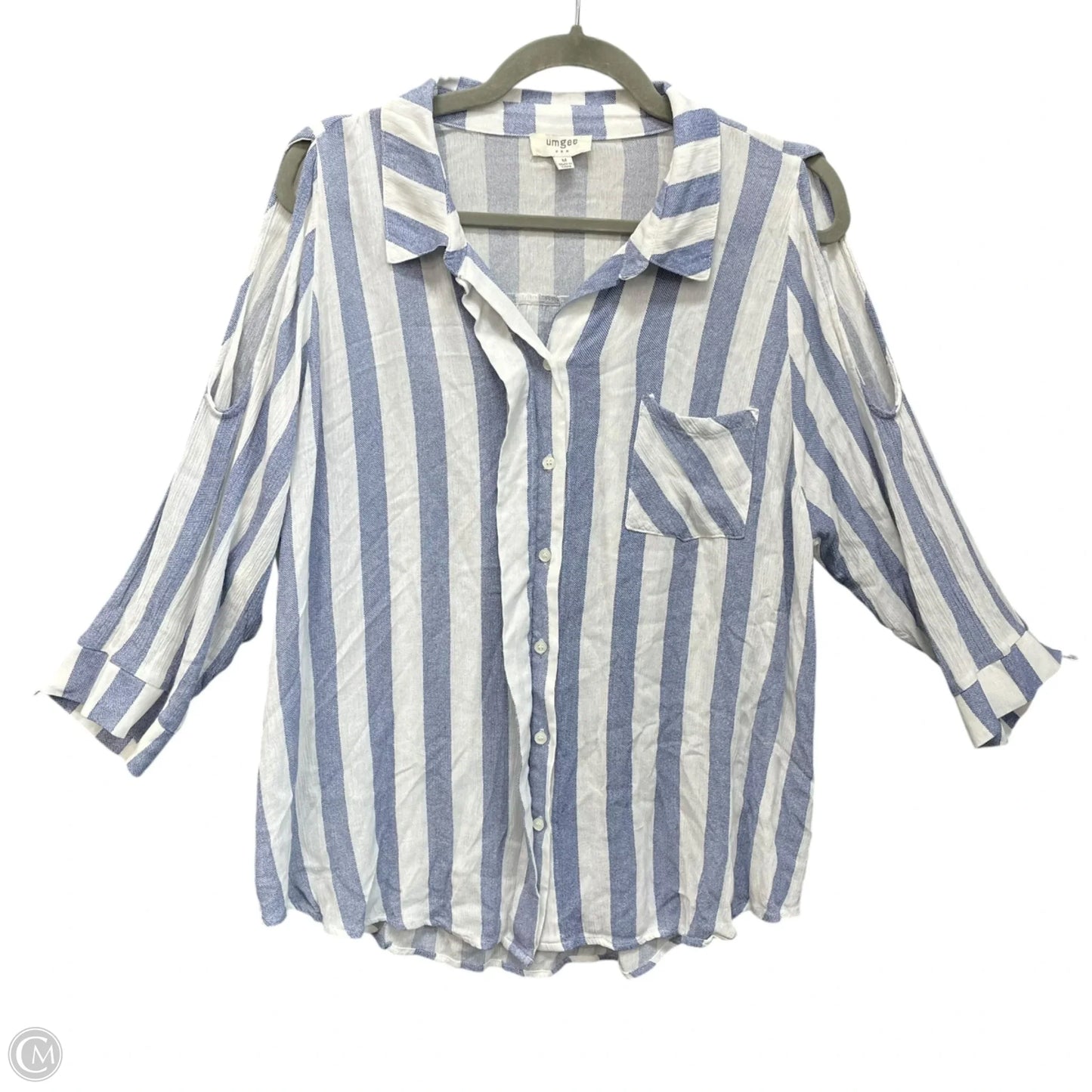 Top 3/4 Sleeve By Umgee In Blue & White, Size: M