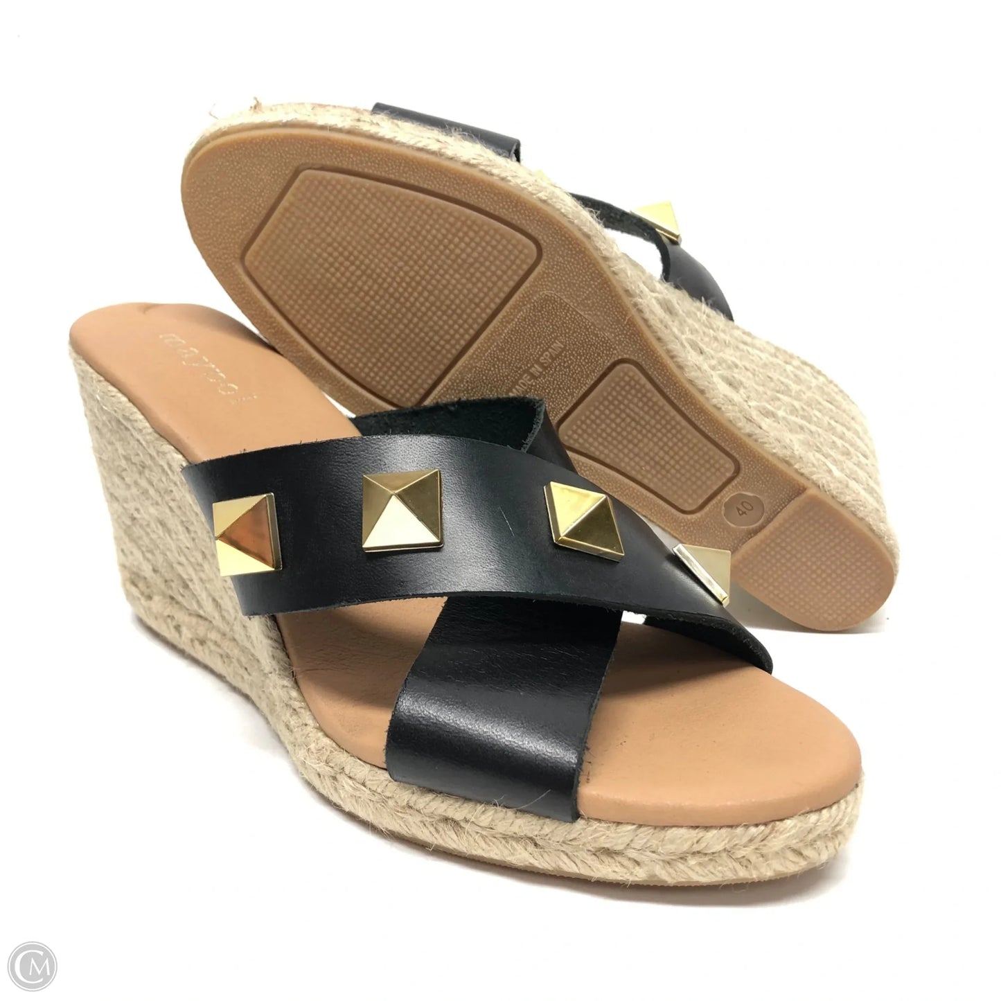 Sandals Heels Wedge By Clothes Mentor In Black & Gold, Size: 9
