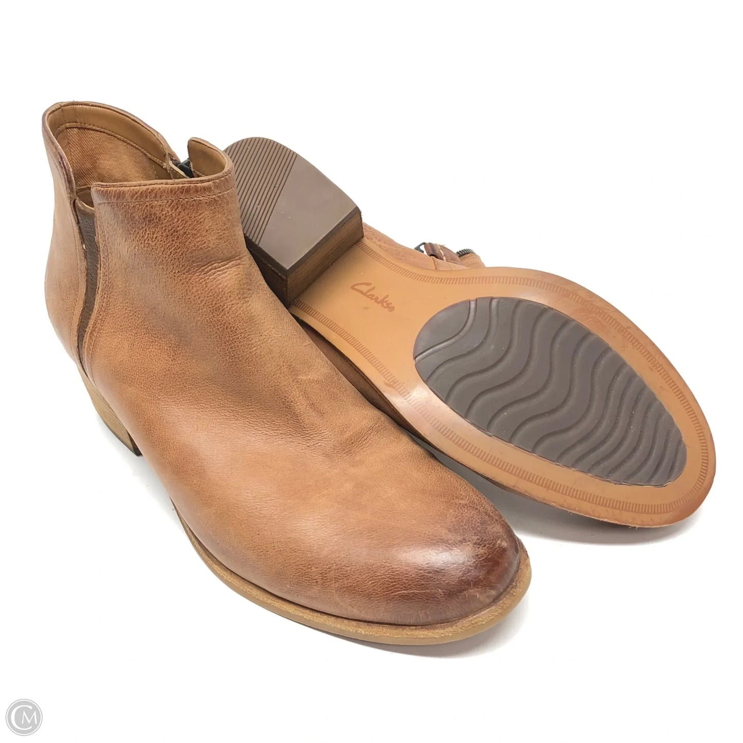 Boots Ankle Heels By Clarks In Brown, Size: 11