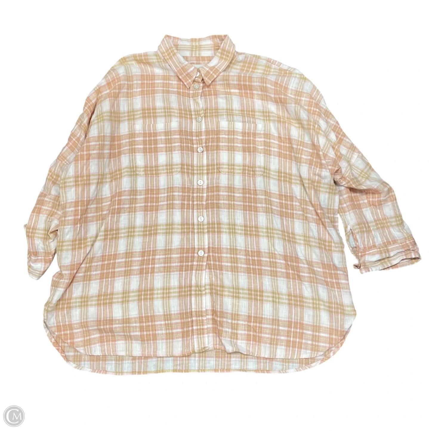 Jacket Shirt By American Eagle In Orange & Pink, Size: M