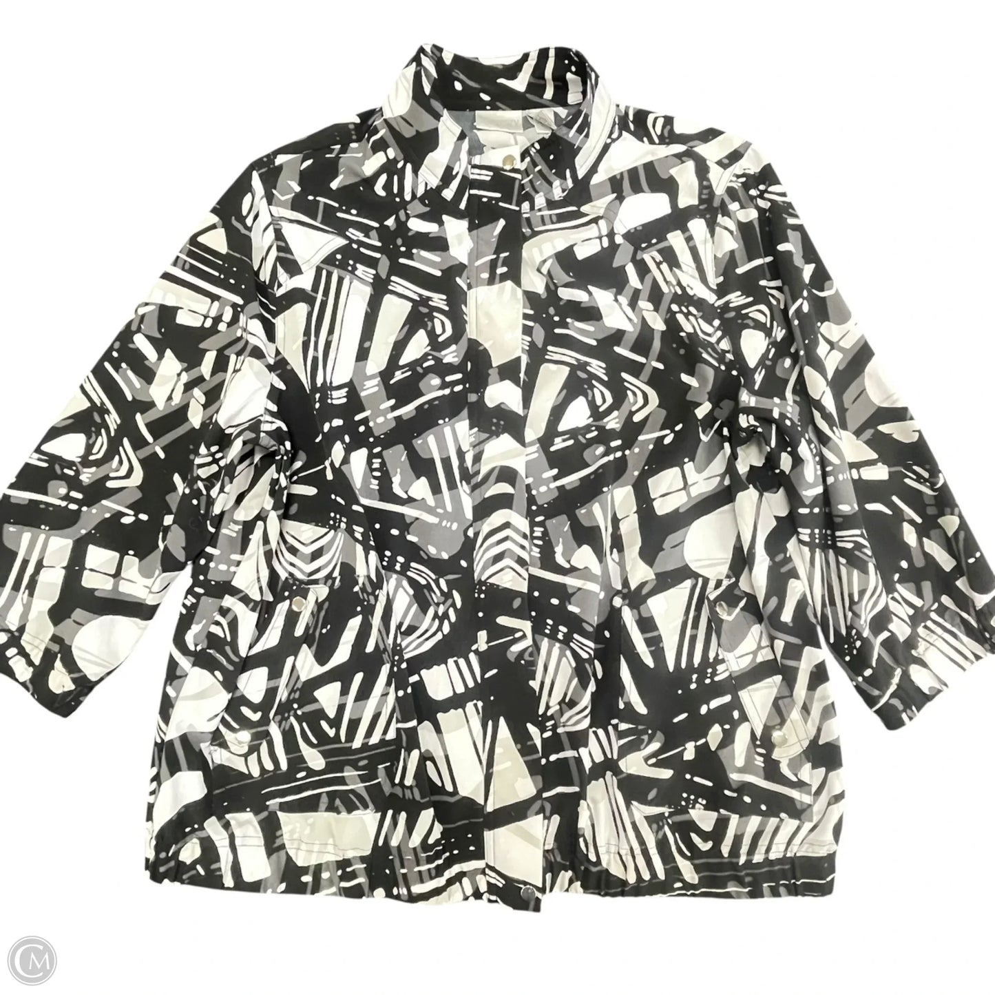 Jacket Windbreaker By Chicos In Black & White, Size: L