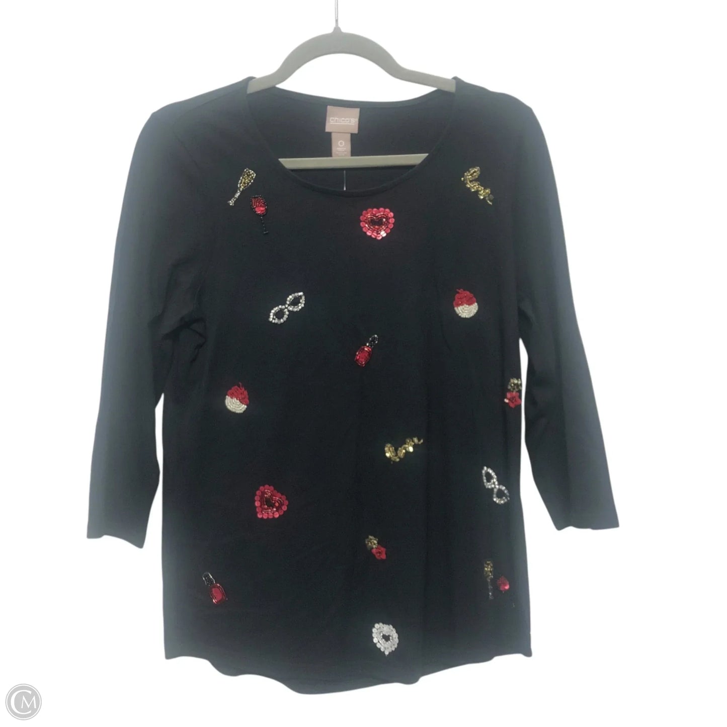 Top 3/4 Sleeve By Chicos In Black, Size: S