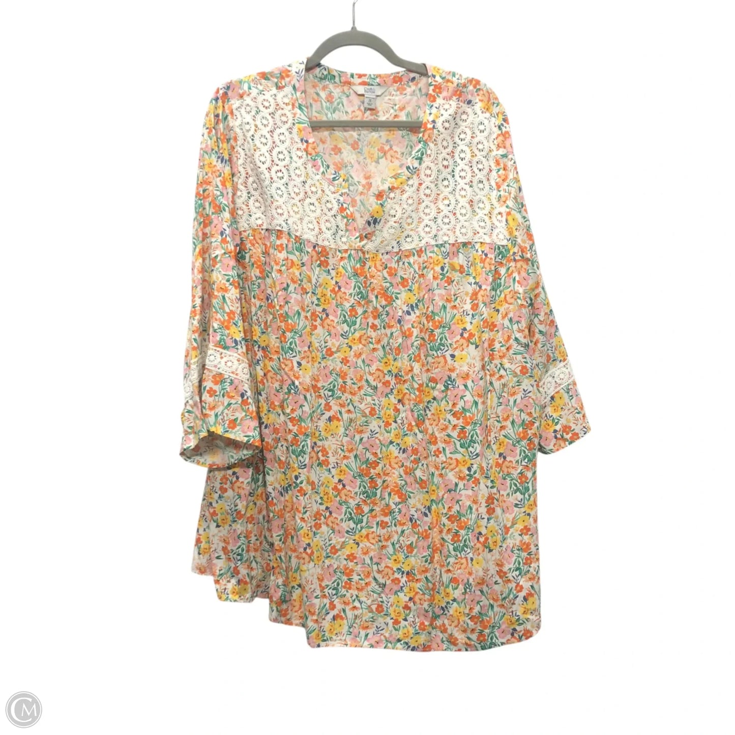 Tunic 3/4 Sleeve By Croft And Barrow In Floral Print, Size: 2x