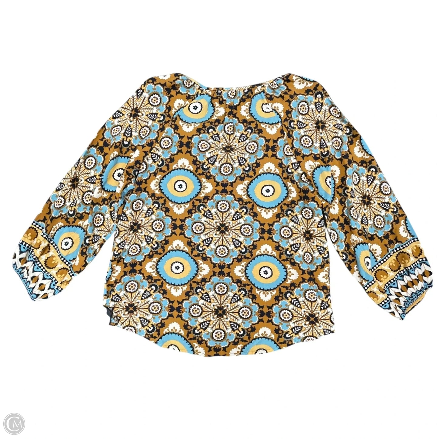 Blouse Long Sleeve By Liverpool In Blue & Tan, Size: S