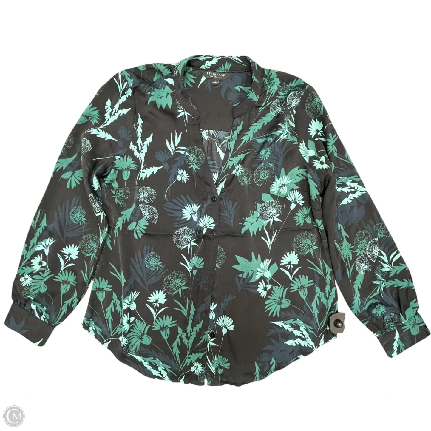 Top Long Sleeve By Liverpool In Black & Green, Size: S