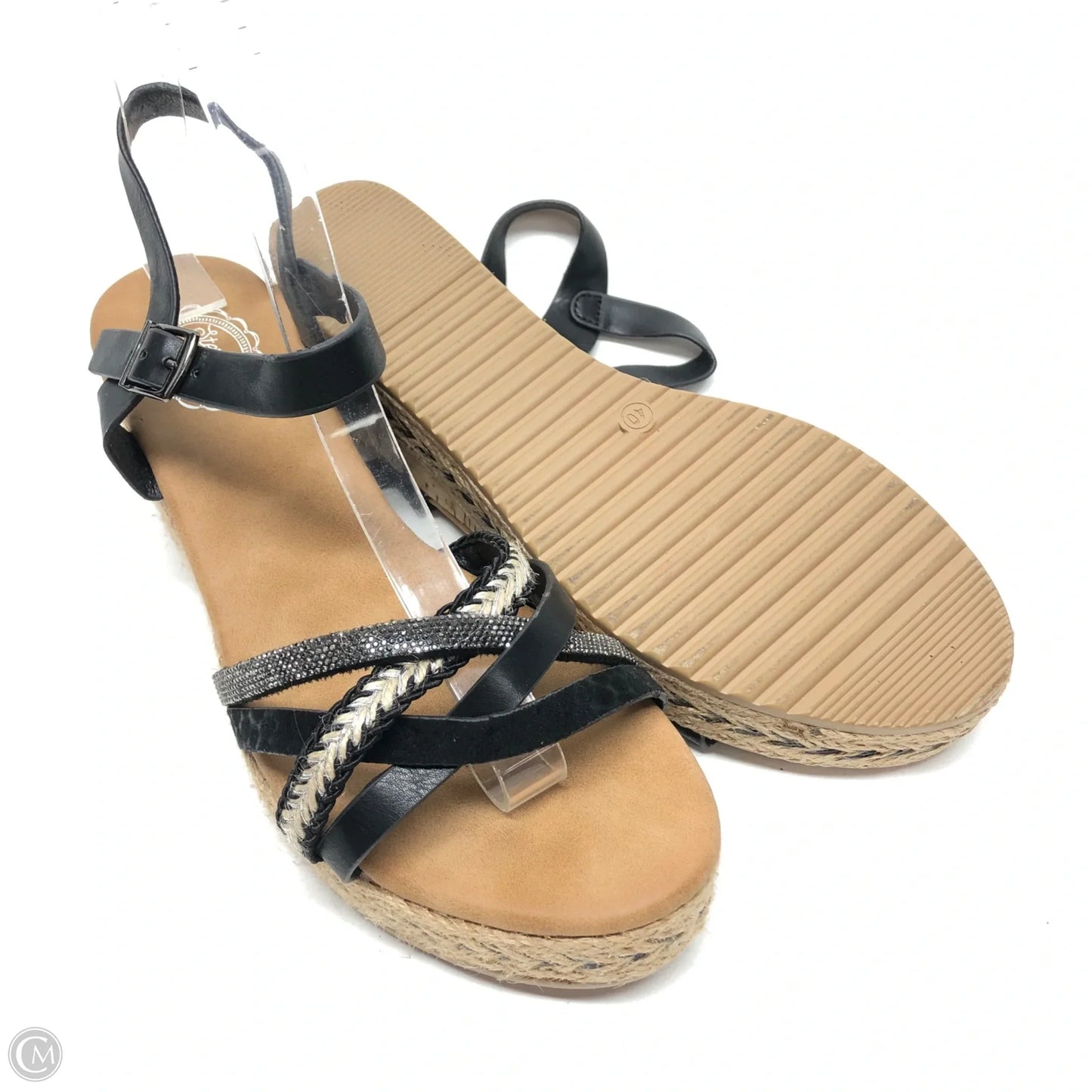 Sandals Heels Wedge By Clothes Mentor In Black & Tan, Size: 9