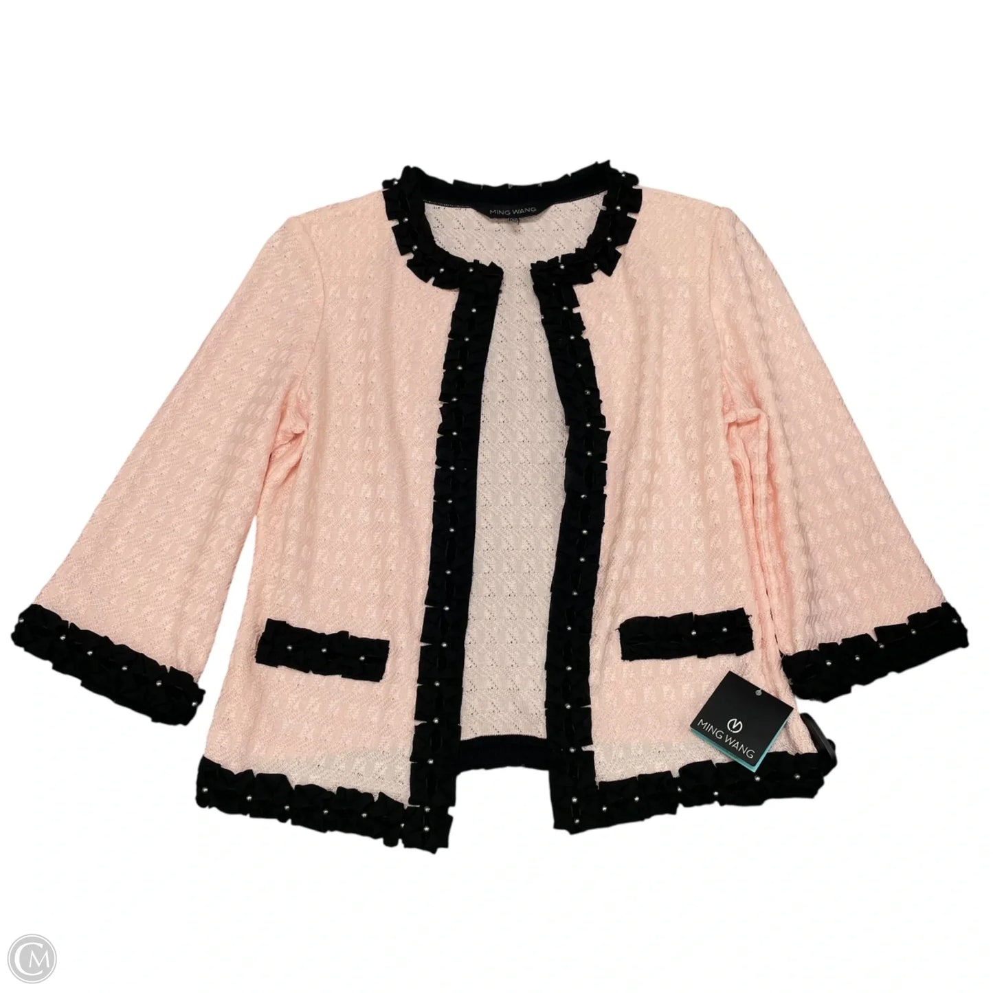 Cardigan By Ming Wang In Black & Pink, Size: Xs