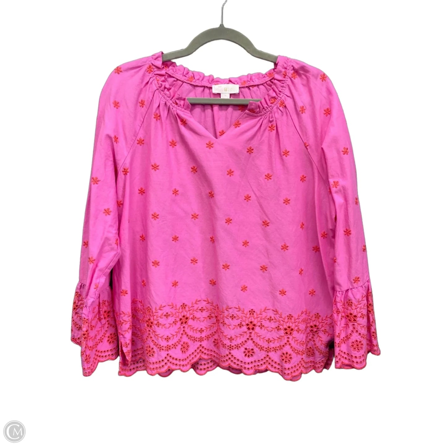Blouse Long Sleeve By Belle By Kim Gravel In Orange & Pink, Size: M