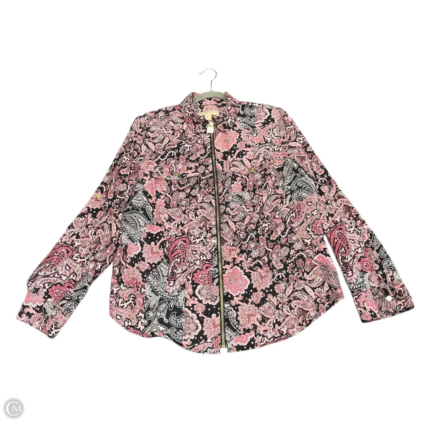 Top Long Sleeve By Michael By Michael Kors In Black & Pink, Size: L