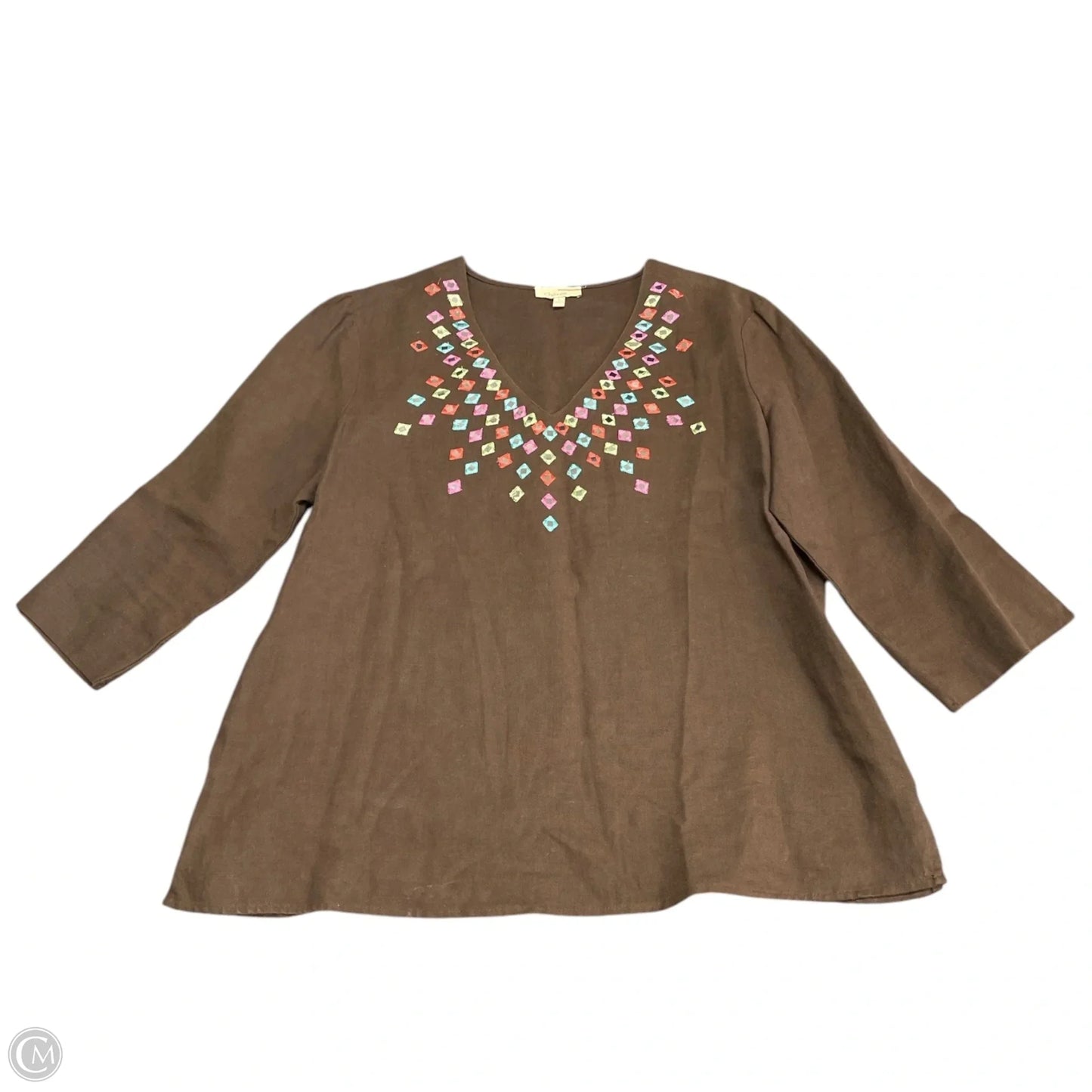 Top 3/4 Sleeve By Choices In Brown, Size: L