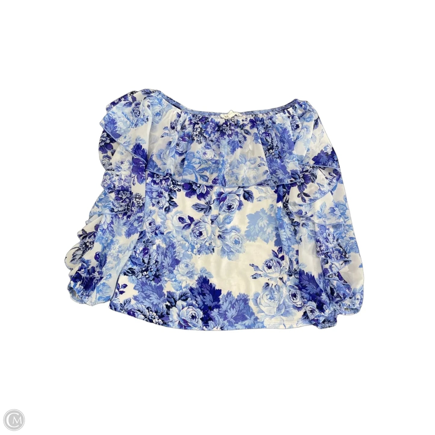 Blouse Long Sleeve By Perseption Concept In Blue & White, Size: S
