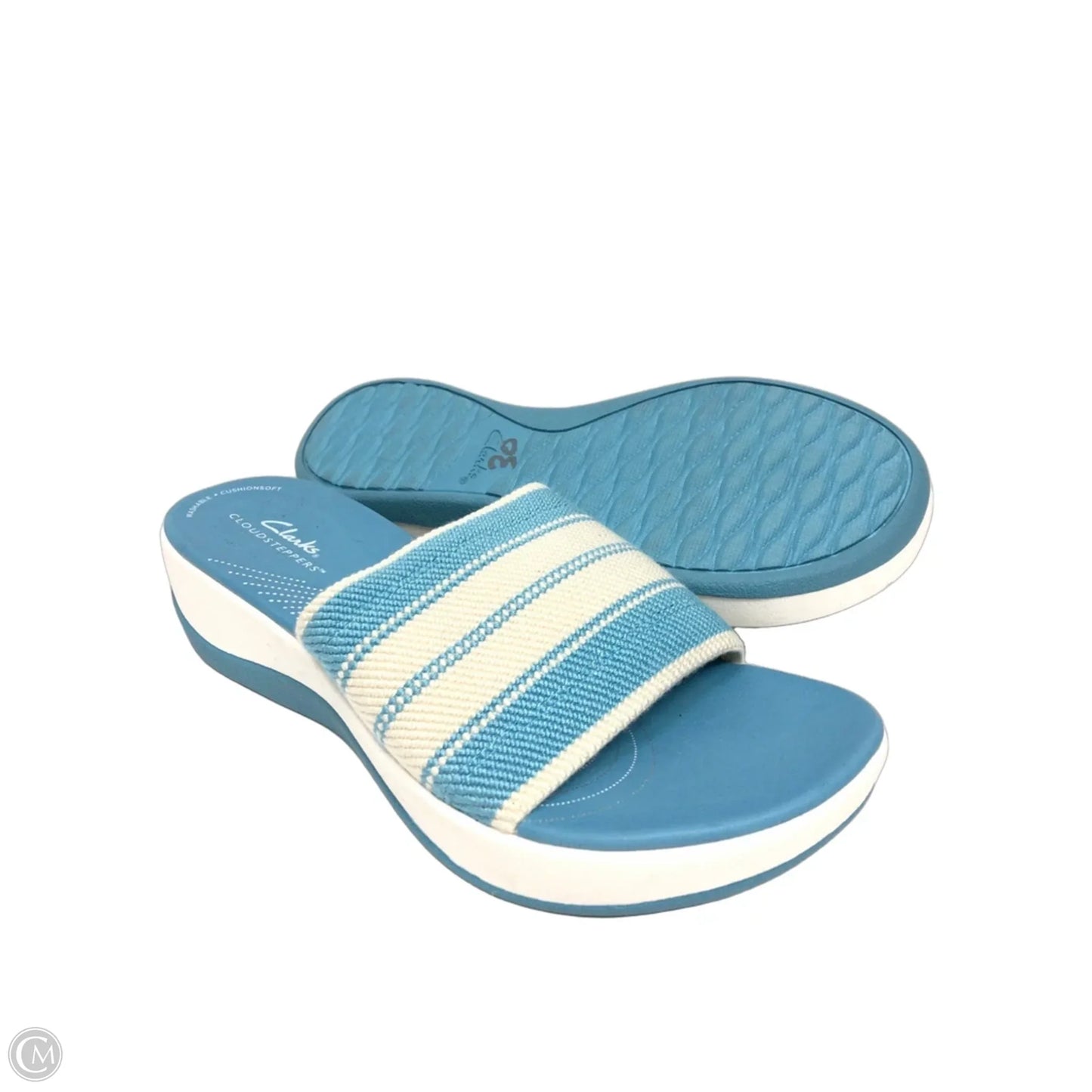 Sandals Heels Wedge By Clarks In Blue & White, Size: 7