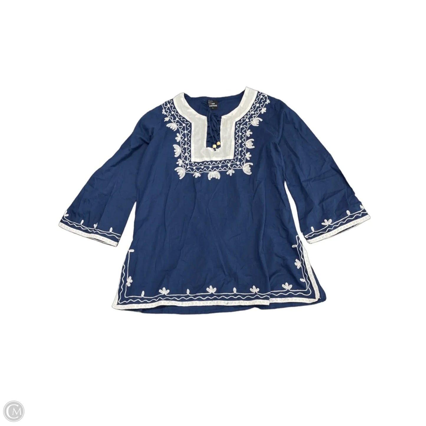 Top Long Sleeve By Cme In Blue & White, Size: L