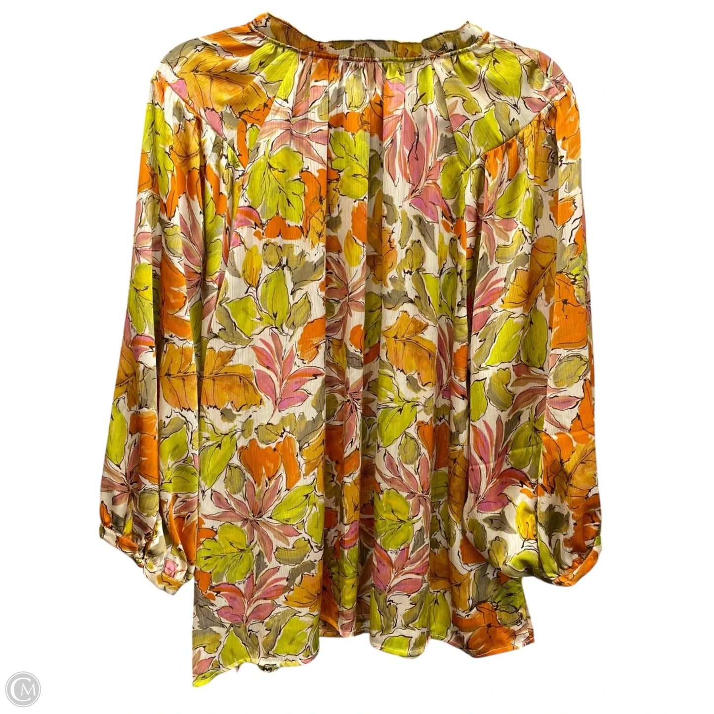 Blouse Long Sleeve By Vince Camuto In Green & Orange, Size: 1x