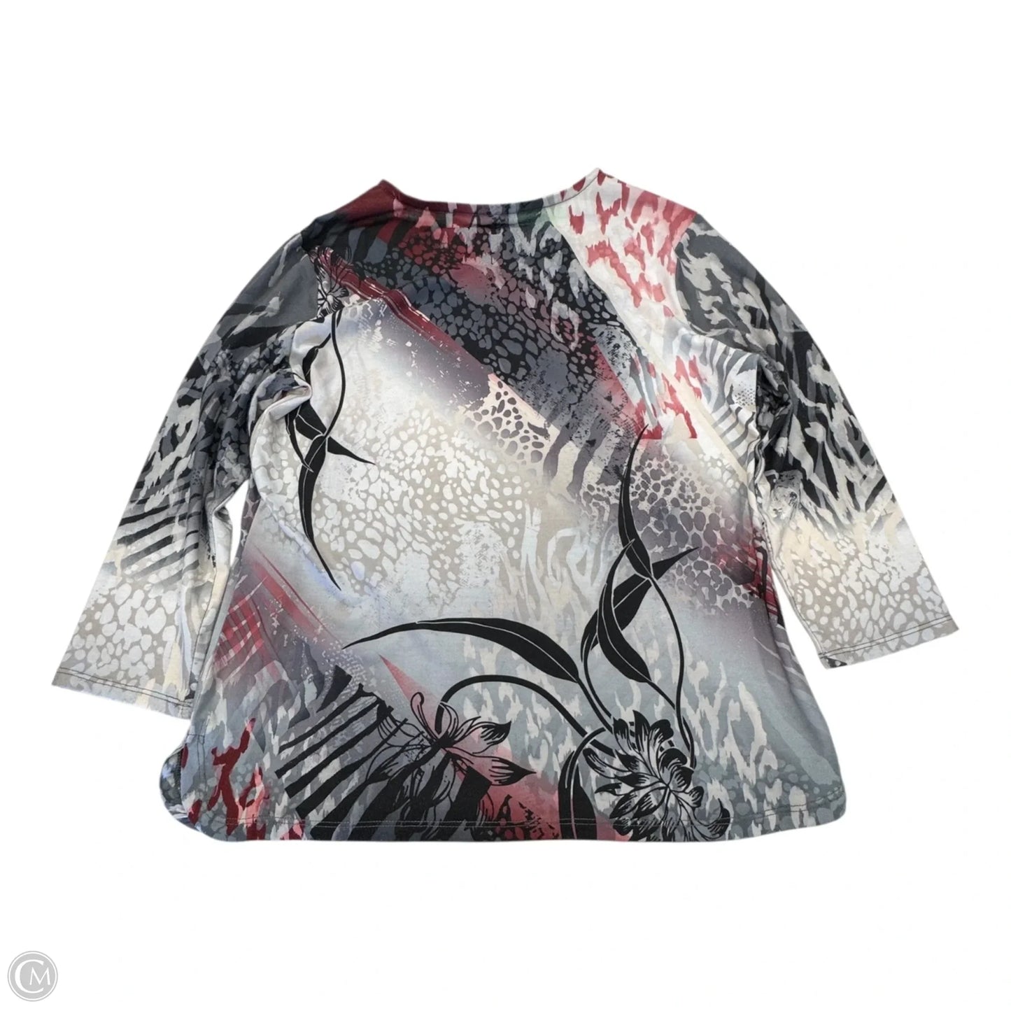 Top Long Sleeve By Chicos In Grey & Red, Size: S