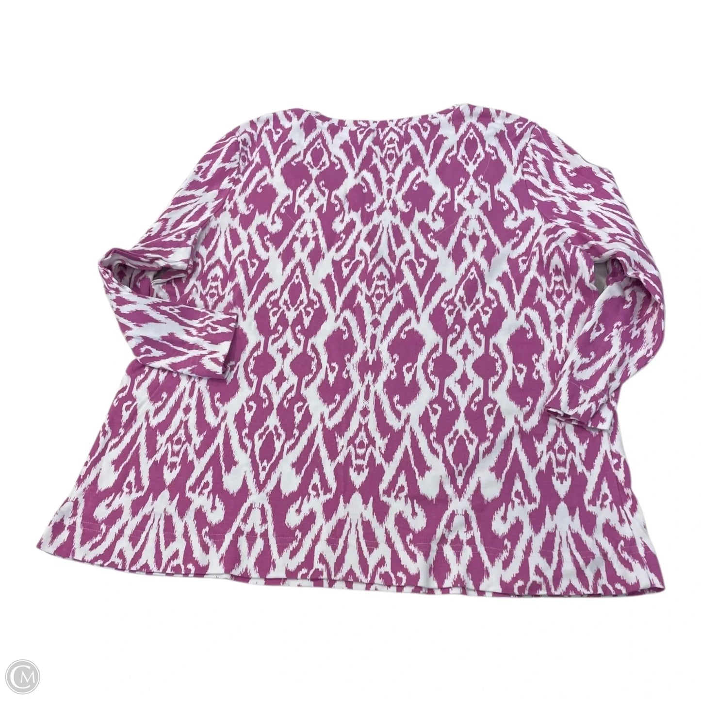 Top 3/4 Sleeve By Chicos In Pink & White, Size: L