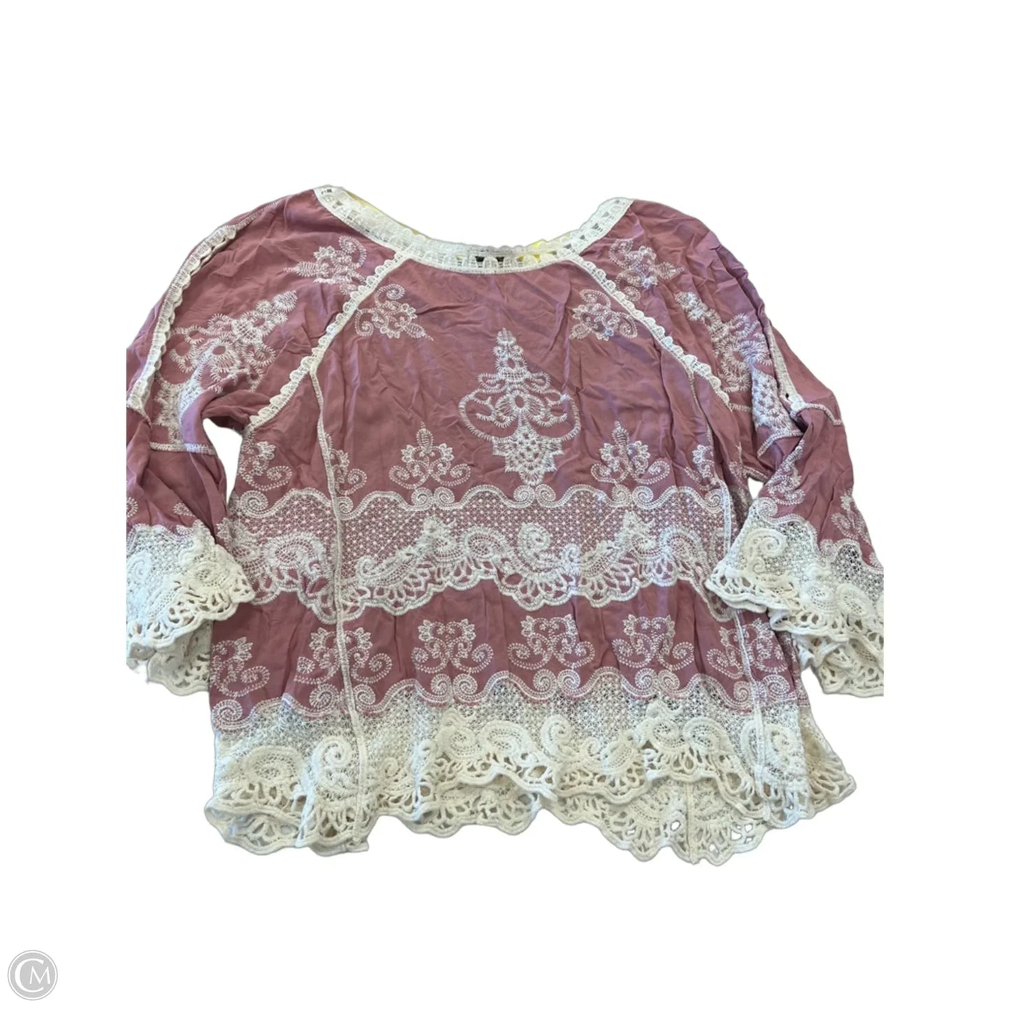 Top 3/4 Sleeve By Democracy In Cream & Pink, Size: Xl