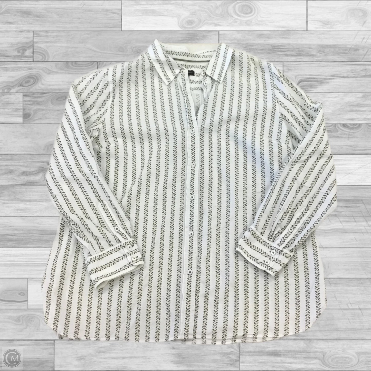 Top Long Sleeve By Talbots In Green & White, Size: Xl