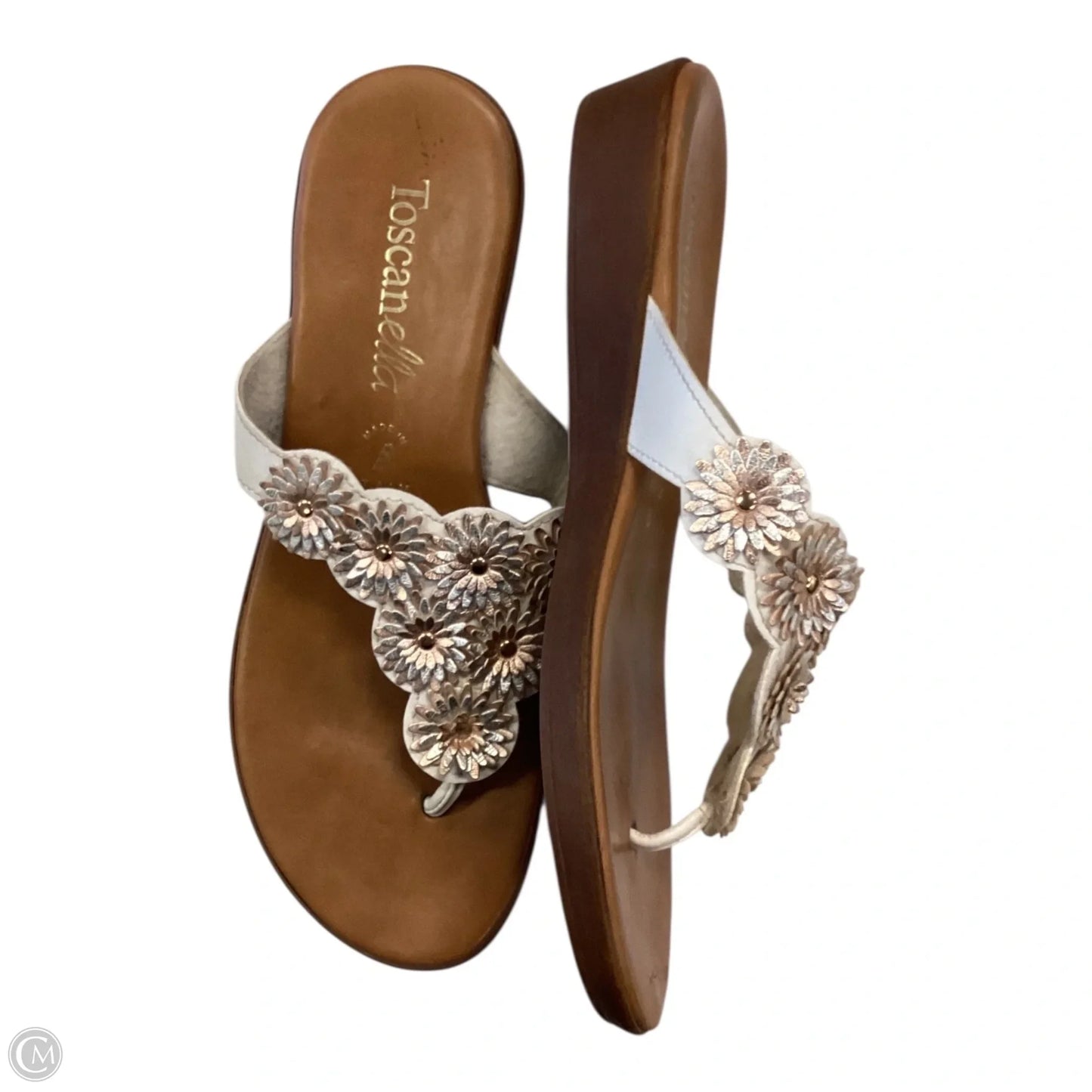 Sandals Flip Flops By Toscanella In Gold & Silver, Size: 8
