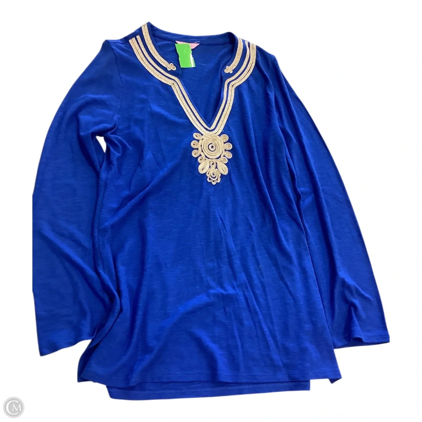 Top Long Sleeve Designer By Lilly Pulitzer In Blue & Gold, Size: L