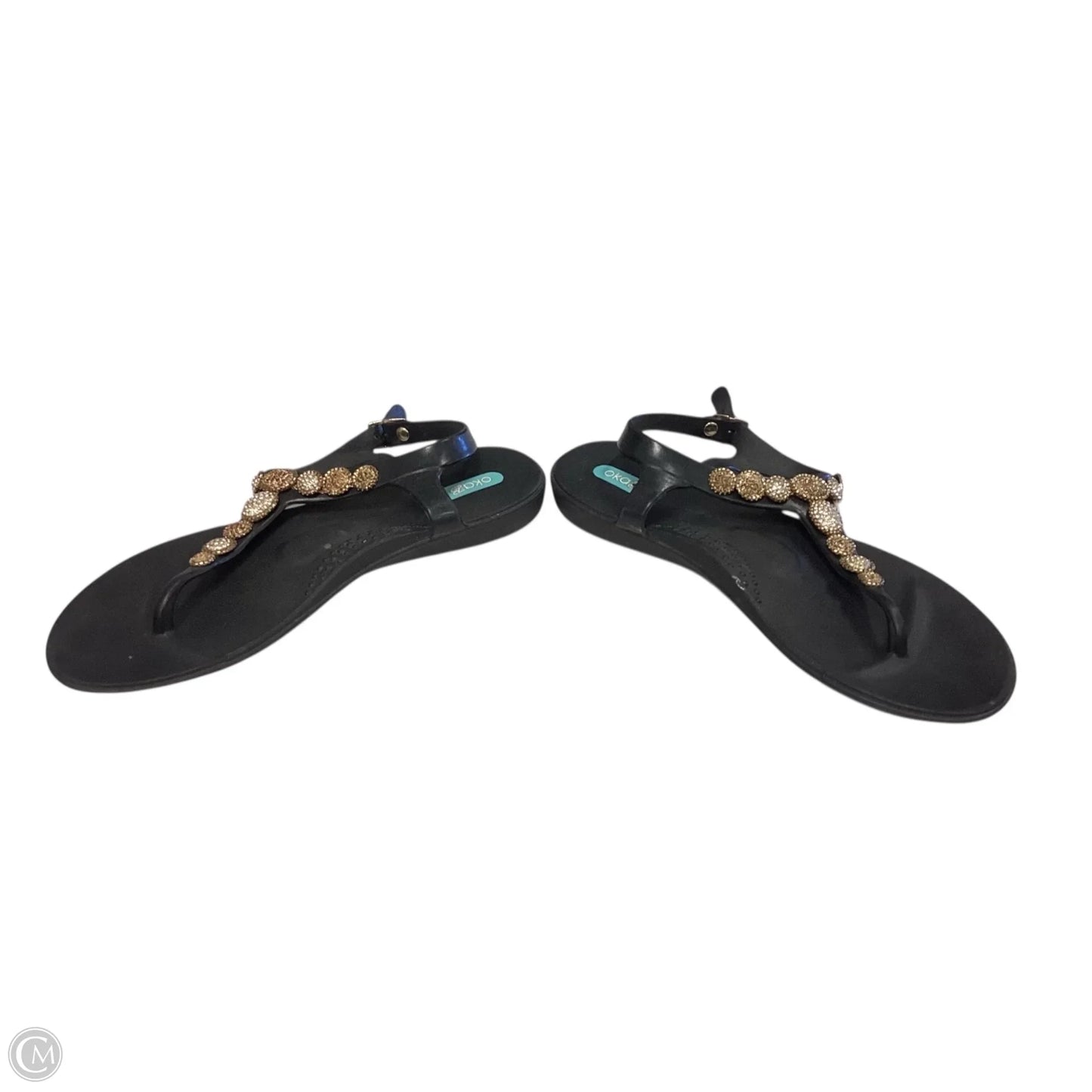 Sandals Flip Flops By Clothes Mentor In Black & Gold, Size: 8