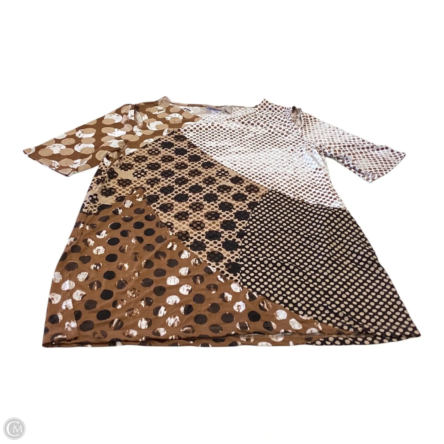 Top Short Sleeve By Chicos In Brown & White, Size: S