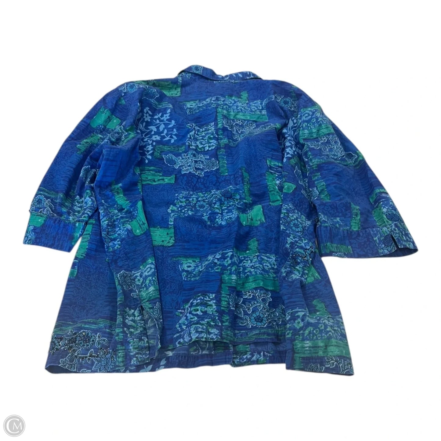 Top 3/4 Sleeve By Liz And Me In Blue & Green, Size: 4x