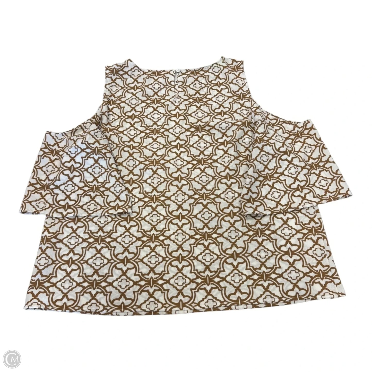 Top Short Sleeve By Chicos In Tan & White, Size: Xl