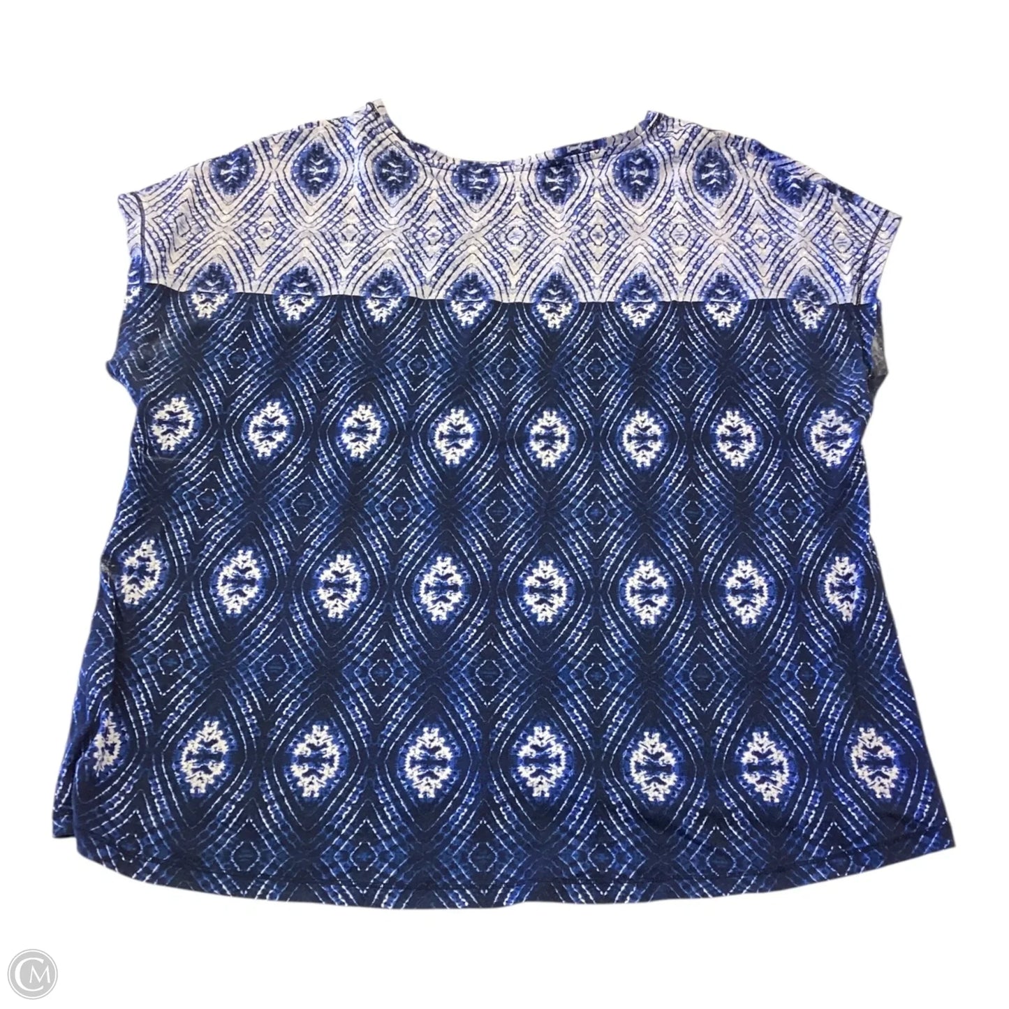 Top Short Sleeve By Chicos In Blue & White, Size: Xl